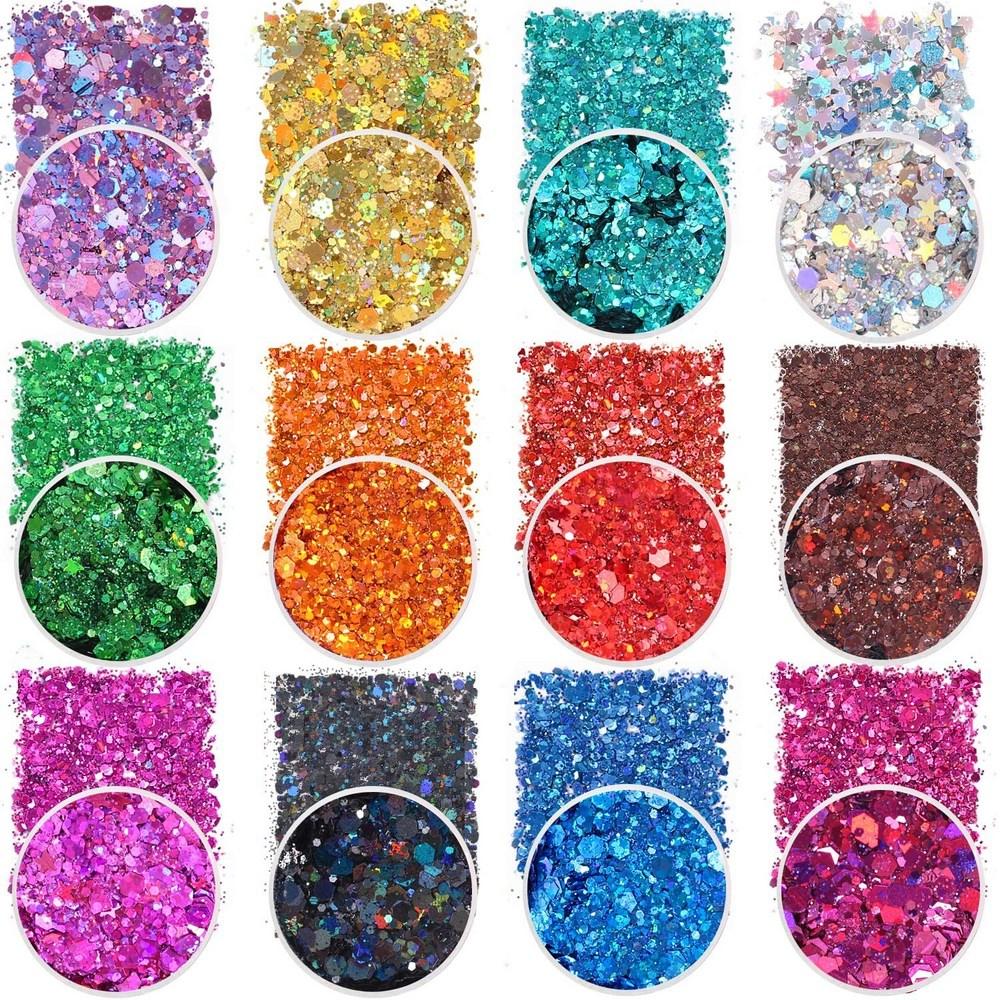 Extra Fine Holographic Glitter Powder for Crafts 24 Colors Nail Body Eye Hair Face Lip Gloss Makeup Single 12 Laser Mix 1 Pcs