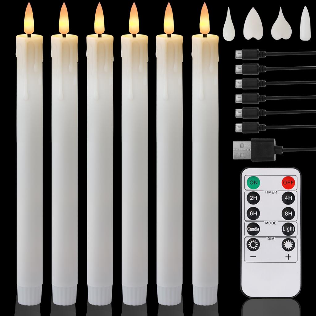 Pack of 6 LED Flameless Taper Candles Battery Operated Flickering Window Candle for Christmas Wedding Church Decor Party Supplie