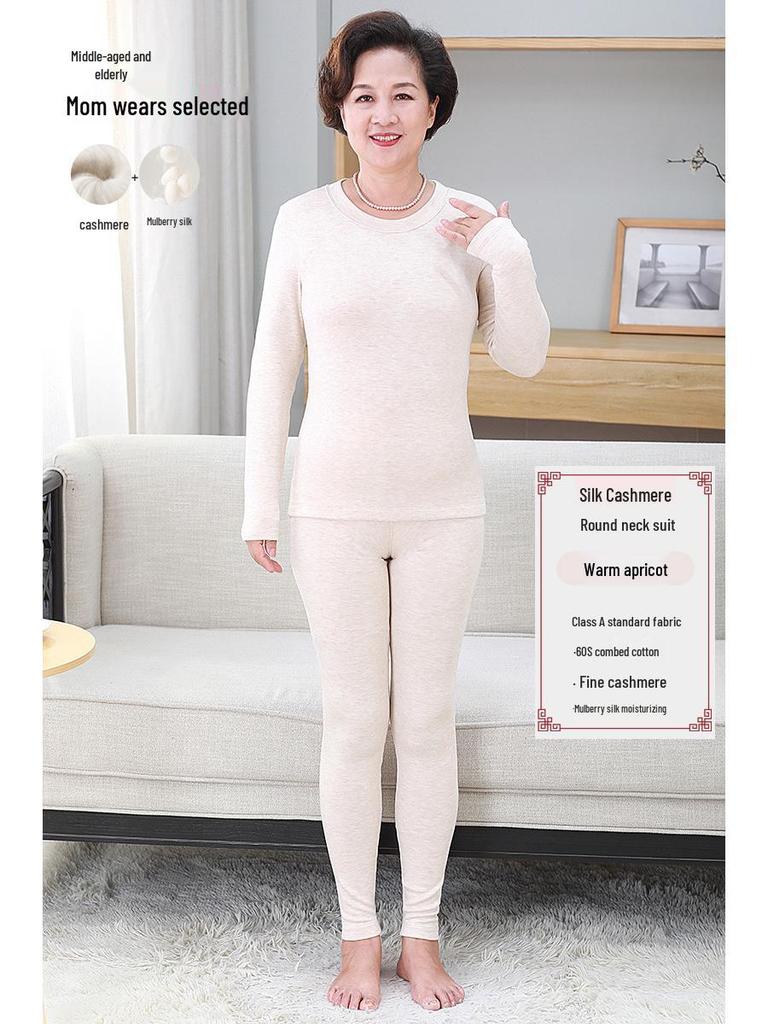 Cashmere Elderly Warm Set: Cozy Autumn/Winter Underwear Gift for Mom & Dad with Plus Velvet