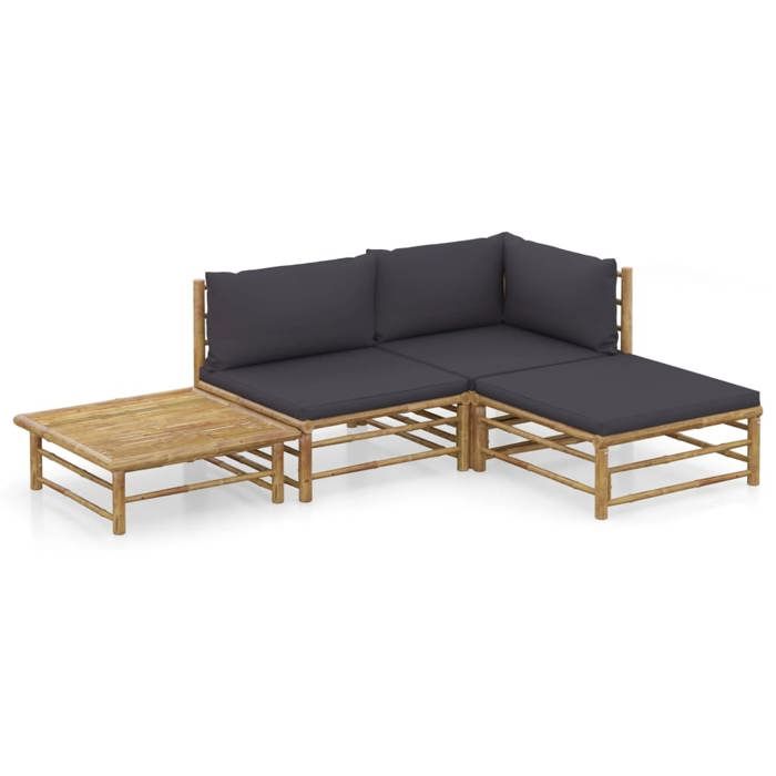 VidaXL Garden Lounge Set 4 Pcs with Dark Grey Cushions Bamboo