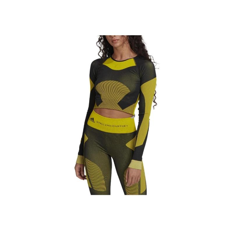 adidas Von Stella McCartney Truestrength Nahtloses Langarm Crop Top Schwarz Gelb Damen HN2882