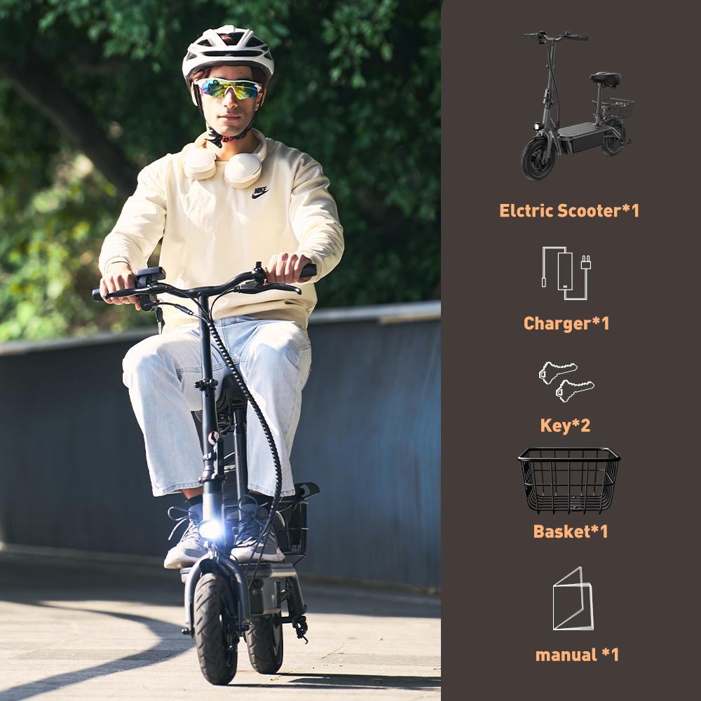 iScooter Electric Scooter F3 Adult Shopping Scooter 1000W 45km/h 10 Inch Folding Lightweight with Seat and Basket