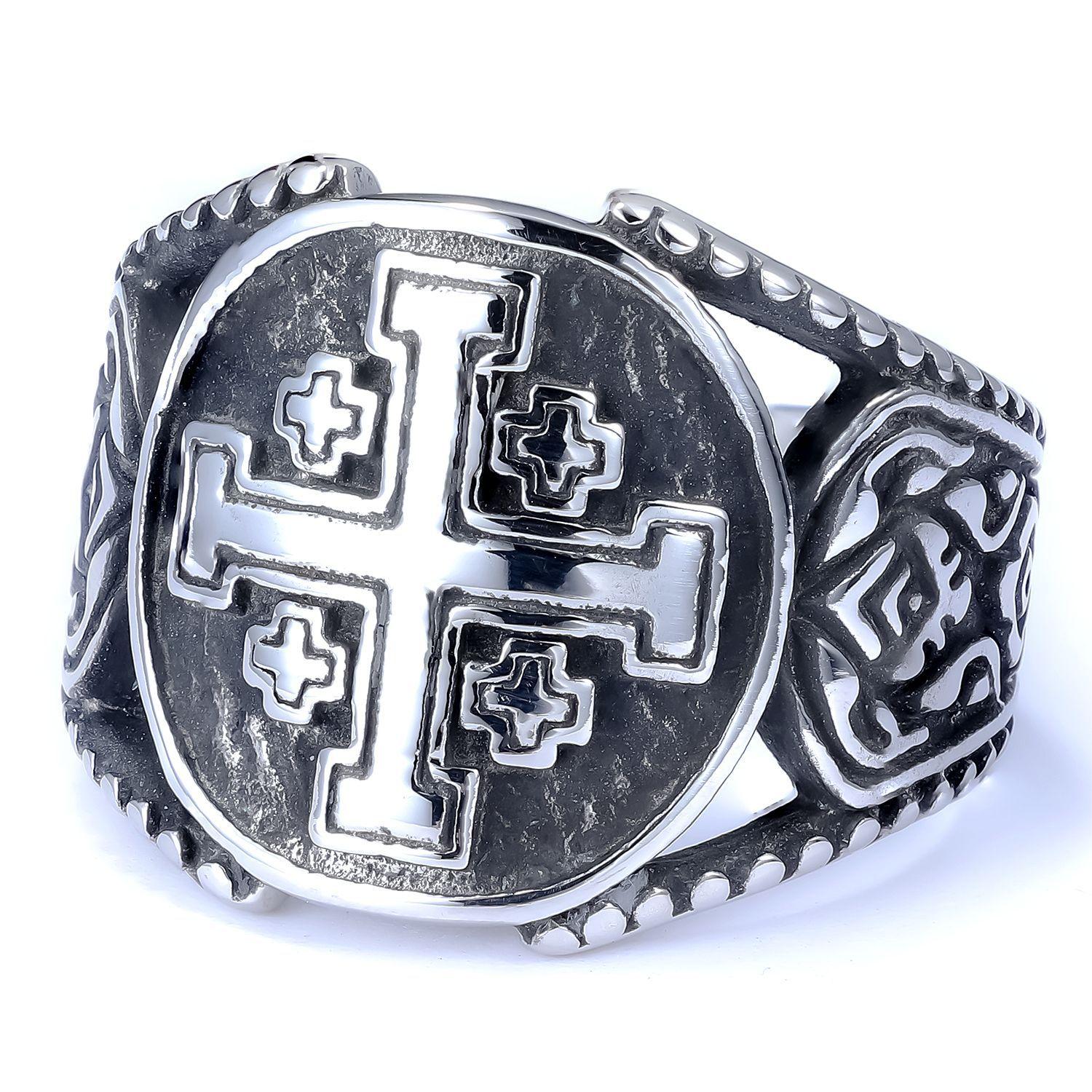 

Lorraine Cross Blackened Stainless Steel Ring for Men Polished Durable Fashion Jewelry Gift No. 14