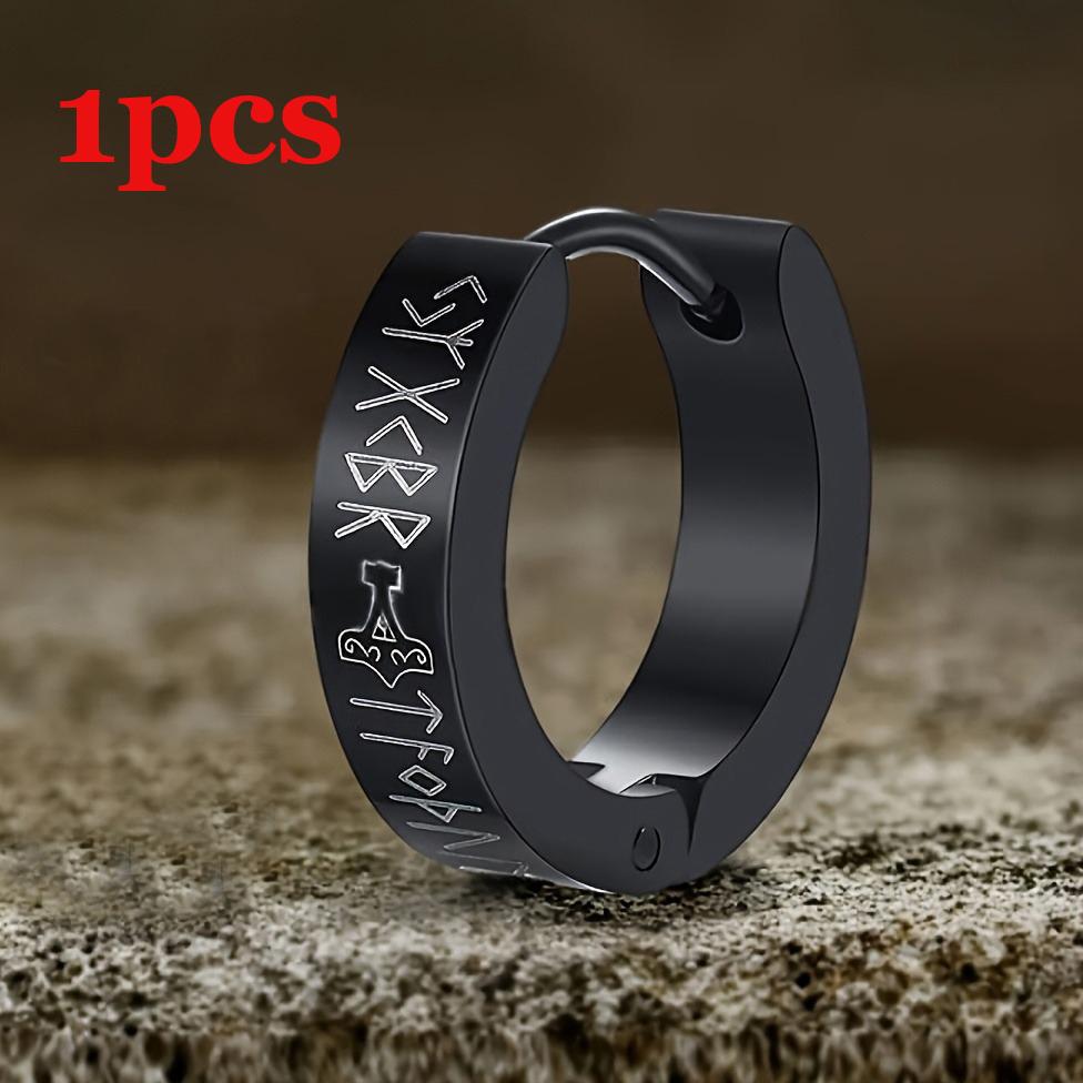 

1Pc Norse Viking Runes Hoop Earrings for Men Women Stainless Steel Huggie Hoop Earrings For Male Fashion Wedding Party Zircon