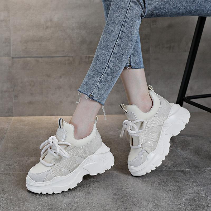 Fashion 8CM New Genuine Leather Summer Hollow Air Mesh Platform Wedge Chunky Sneakers New 2025 Autumn Spring Fashion Casual Shoes