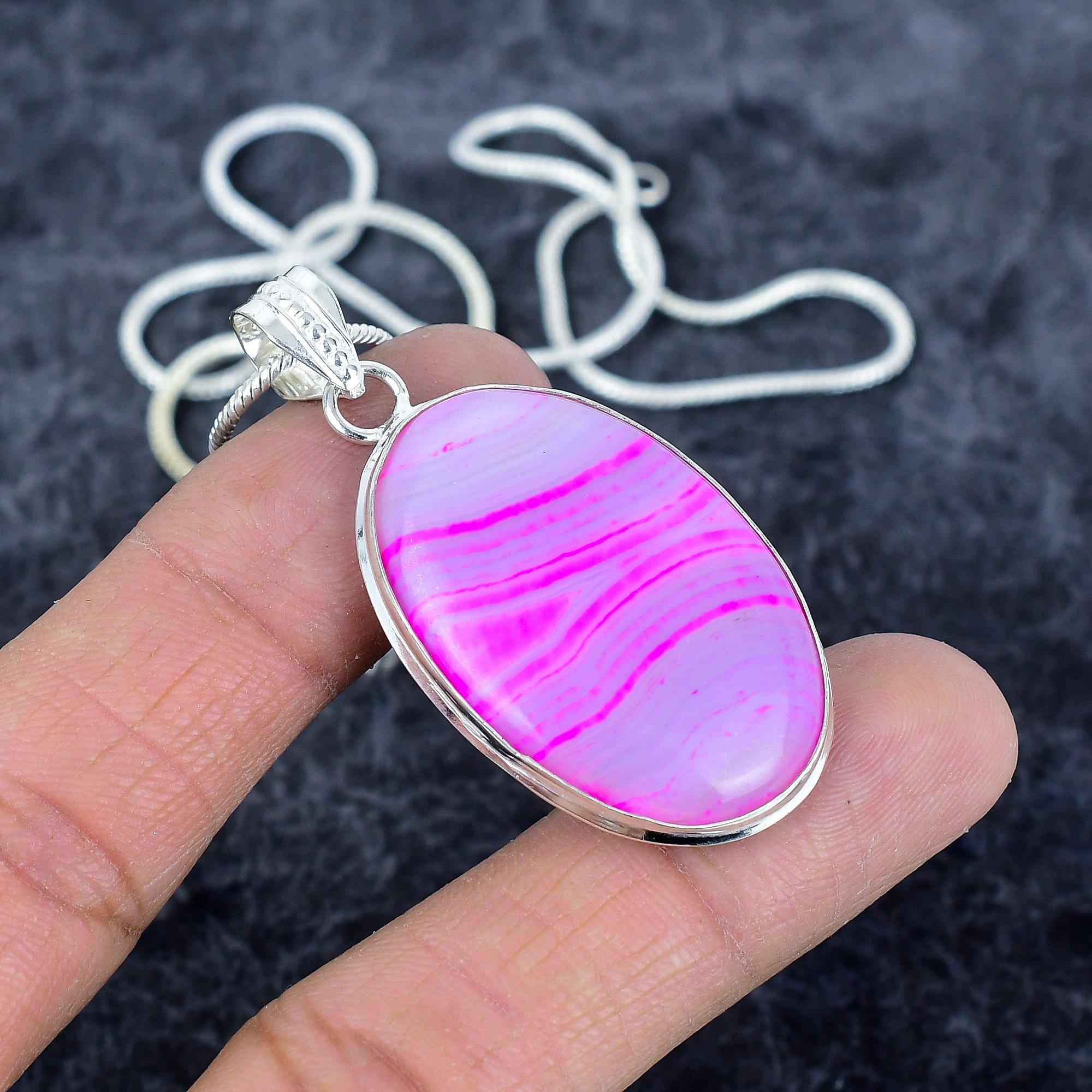 

Pink Lace Agate Gemstone Handmade 925 Sterling Silver Jewelry Pendant 2.05 M-2933
