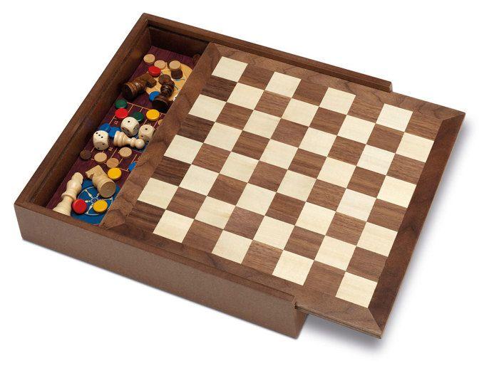 Coffret en bois - CAYRO - 5 jeux - Jeu de l'oie, Petits chevaux, Échecs, Dames et Backgammon