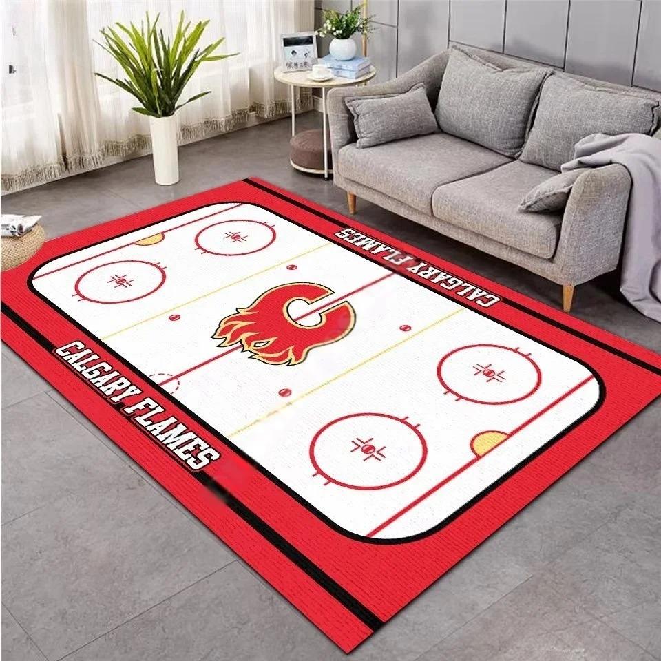 3D Hockey Rug, Ice Hockey Carpet Non-Slip Machine WashableDoormat, Sport Themed Floor Mat for Living Room Dining Room Game Room