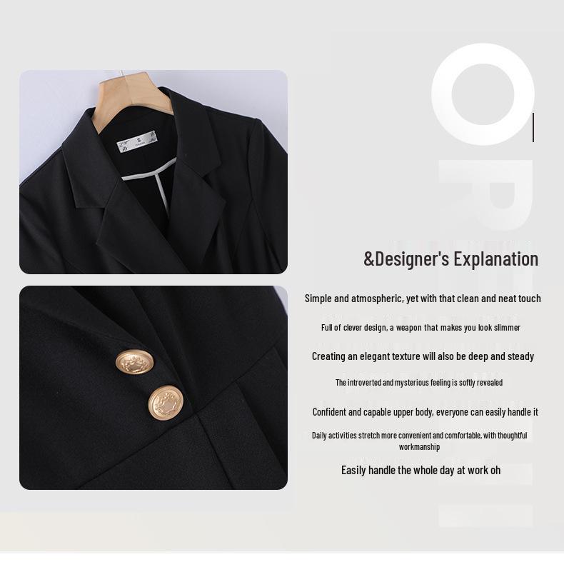 Premium Black Suit Dress for Women - Spring/Autumn Professional Goddess Style Salon Workwear