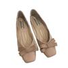 French Flat Heel Soft Leather Bow Light Mouth Square Head Single Shoes Women's 2025 Autumn New Shoes Commuter Versatile Soft Sole Ladyshoes