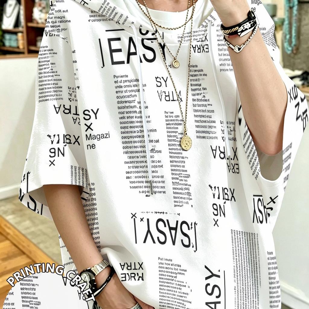 Newspaper print all over loose shoulder sleeve hoodie European and American retro street style plus size women newspaper print hoodie