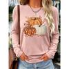 Women's Autumn Winter Pumpkin Print Long‑Sleeve Top, Elegant Crew Neck Loose‑Fit Long Sleeve, Street Style For Halloween & Daily Outings