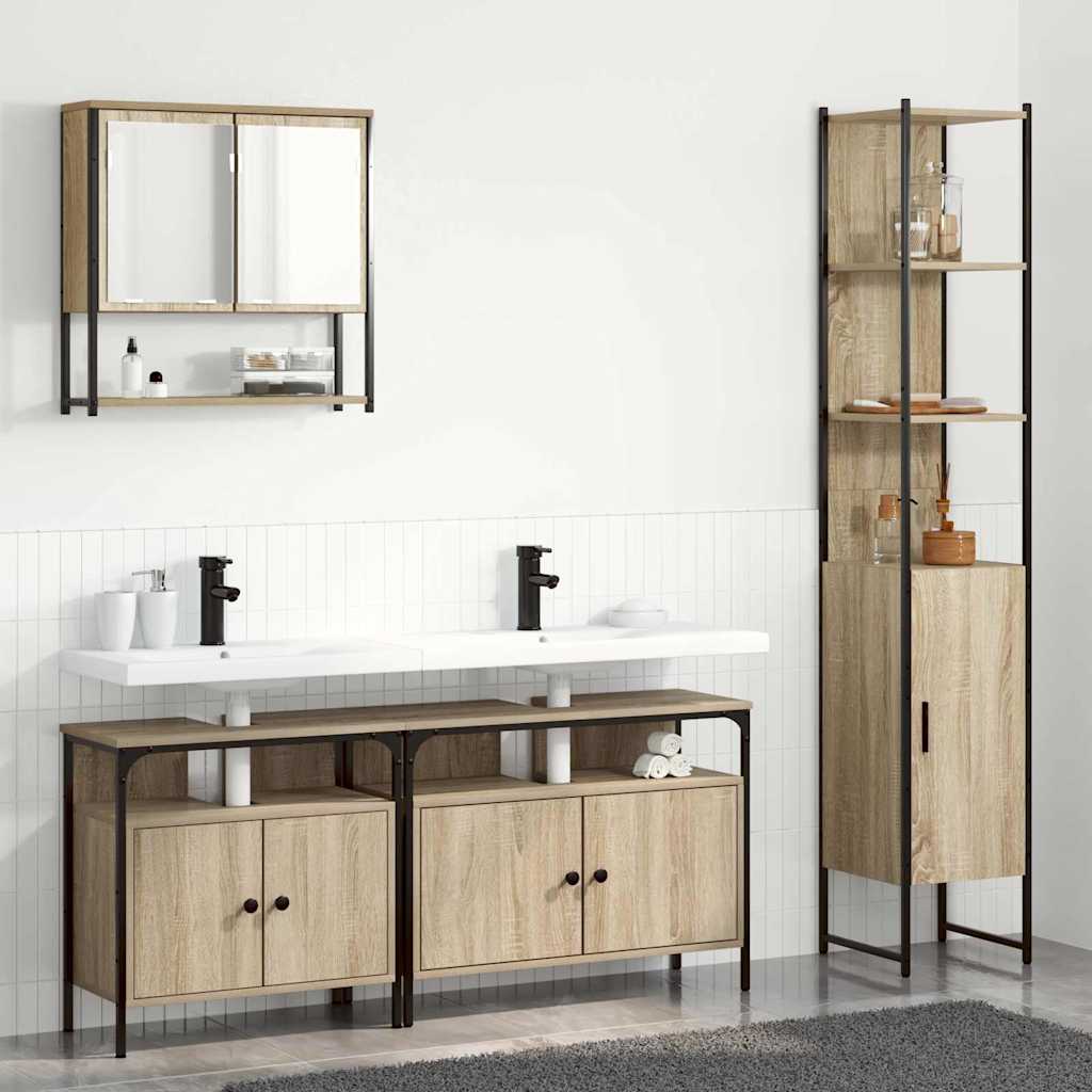 Bathroom Furniture Set with Shelf 4 Pcs Sonoma Oak Wood Based Material