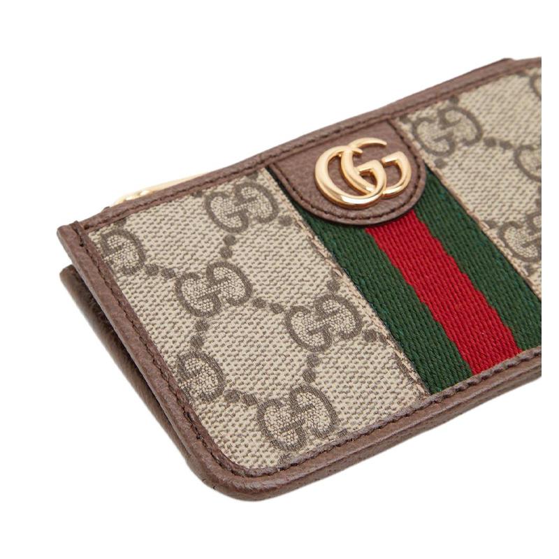 Gucci Ophidia Presbyopia Logo Pruhovaný Web Plátno Záplata Kožený Držák na Karty Držák na Karty Unisex Párový Styl Ebenové Dřevo/Hnědá