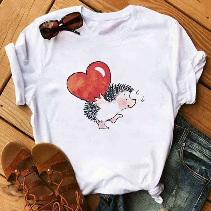 Women's Short Sleeve Explosive Hedgehog Print Fashion Crew Neck T-shirt Oversized T Shirt  Aesthetic Clothes  Tops