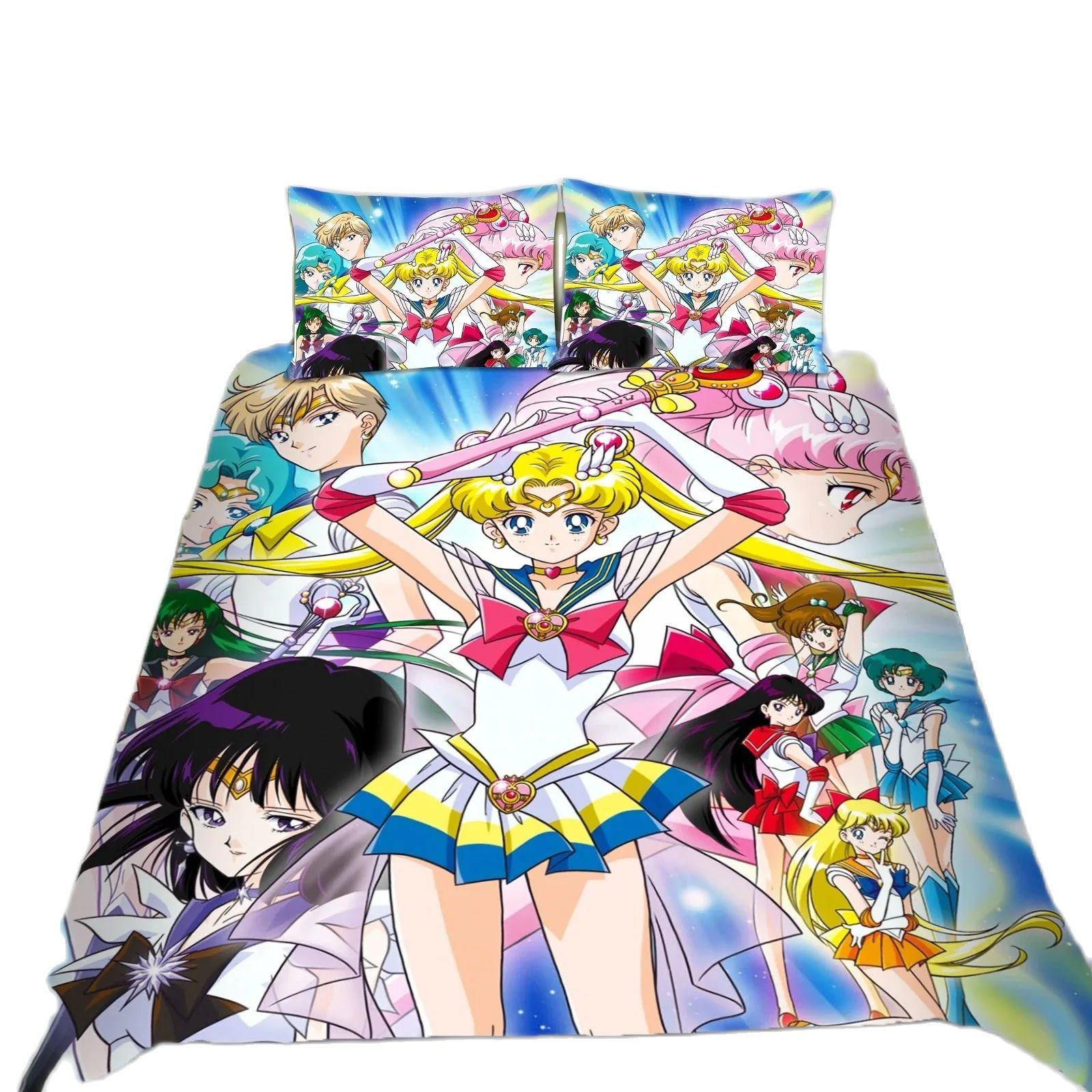 

Комплект постельного белья Kawaii Anime Sailor Moon, красивый пододеяльник для девочек, розовое одеяло для девочек, комплект постельного белья King Queen Twin с наволочкой 135x200cm 2pcs