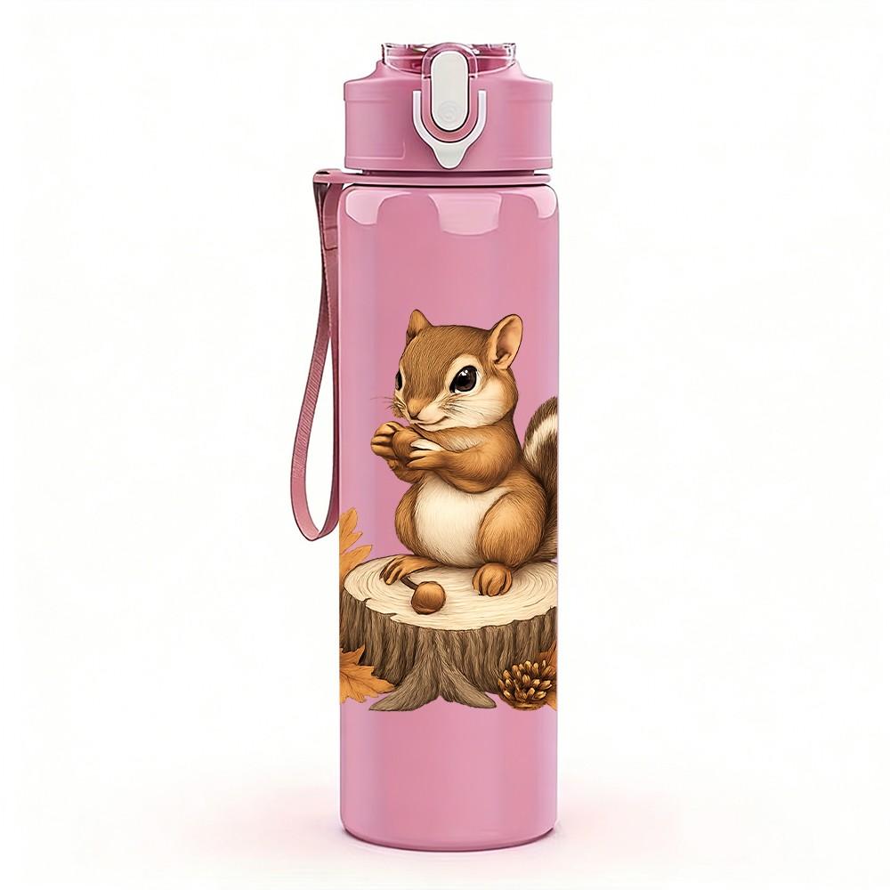 1PC Tree Stump Squirrel Cartoon 750ml Color Plastic Sports Water Bottle Leakproof Flip Straw Lid Suitable for Sports Office Home Use