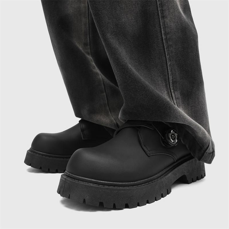 2025 Mens British Retro Wide Round-Toe Derby Shoes Chunky Platform Casual Leather Boots Trendy Streetwear Footwear for Wide Feet