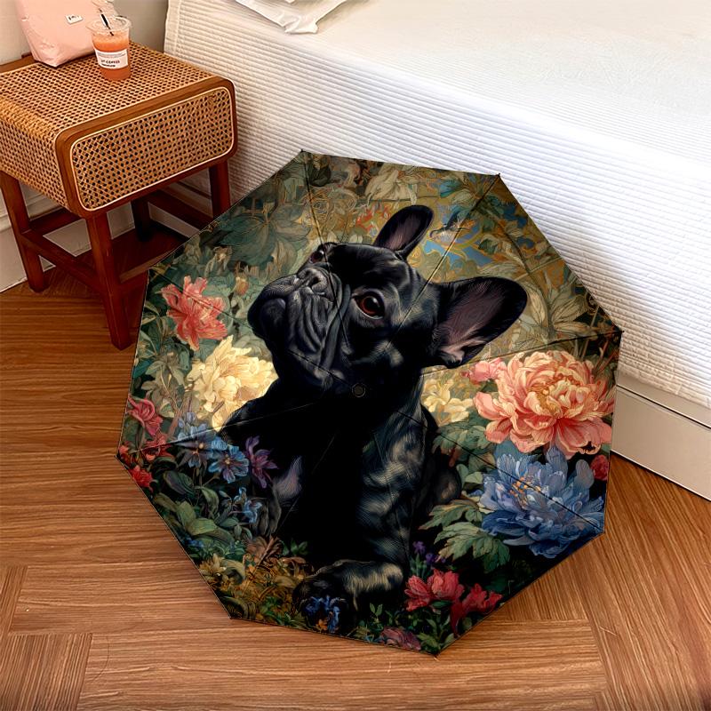 Flower Cats and Dogs  pattern, automatic folding umbrella, portable and foldable design, 8 ribs, a Christmas or birthday gift.