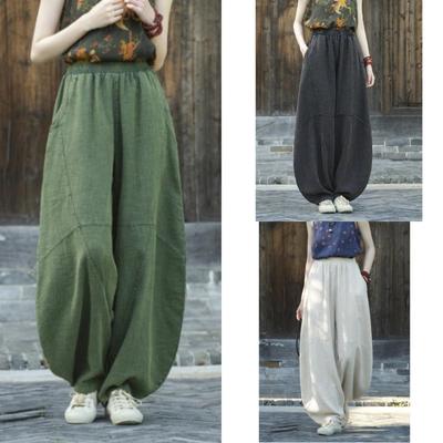 Women's  Cotton and Linen Meditation Bloomers Ramie Sand Fried Old Loose Casual Pants Literary Retro Tai Chi Pants