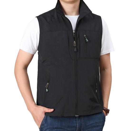 

Мужской жилет со стойкой, без рукавов, на молнии, однотонный, с карманами, для рыбалки на открытом воздухе M чёрный