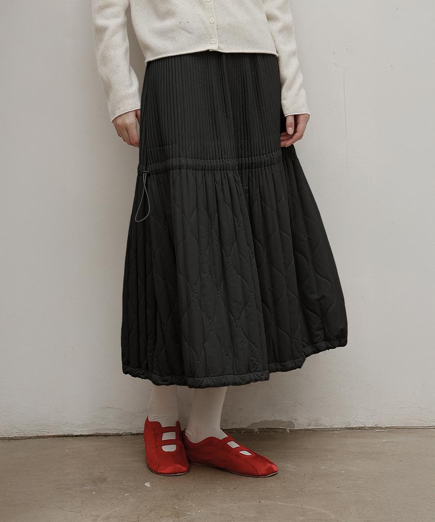 Waiowai Middle String Quilted Elastic Skirt_Light Khaki