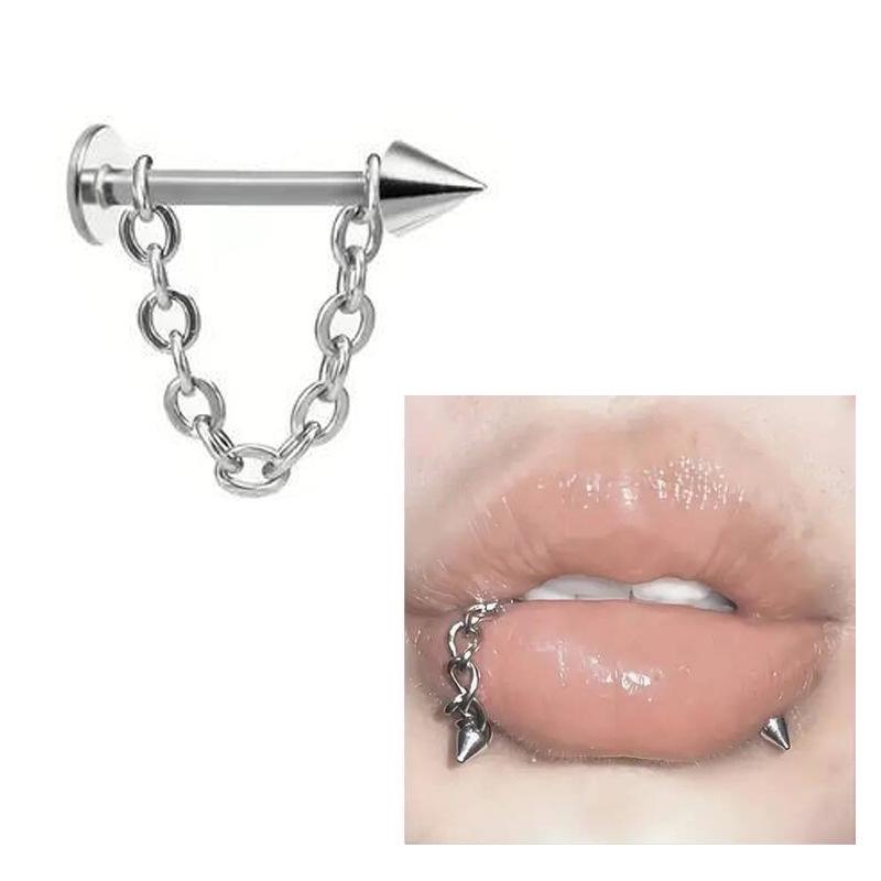 Multifunktionaler Lippen- und Augenbrauenstecker aus Edelstahl mit Kette und Konusdesign