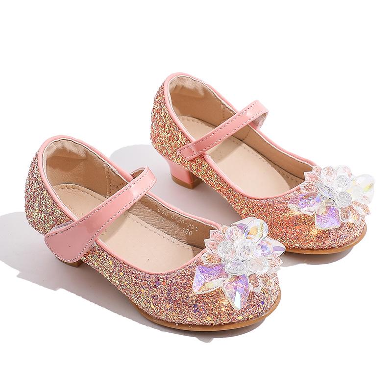 

Туфли принцессы на высоком каблуке для девочек с кристаллами - Туфли для латинских танцев из кожи для маленьких девочек 29 розовый