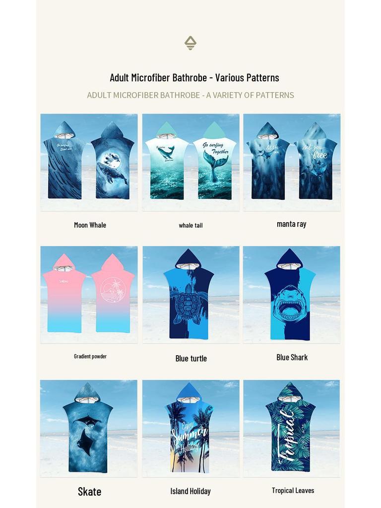 Microfiber Quick-Dry Hooded Beach Poncho Bathrobe for Adults