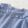 Blue Embroidered Flower Kids Clothes Girls Autumn Long Sleeved Lapel Single Breasted Shirt Top+Short Skirt 2Pcs Set
