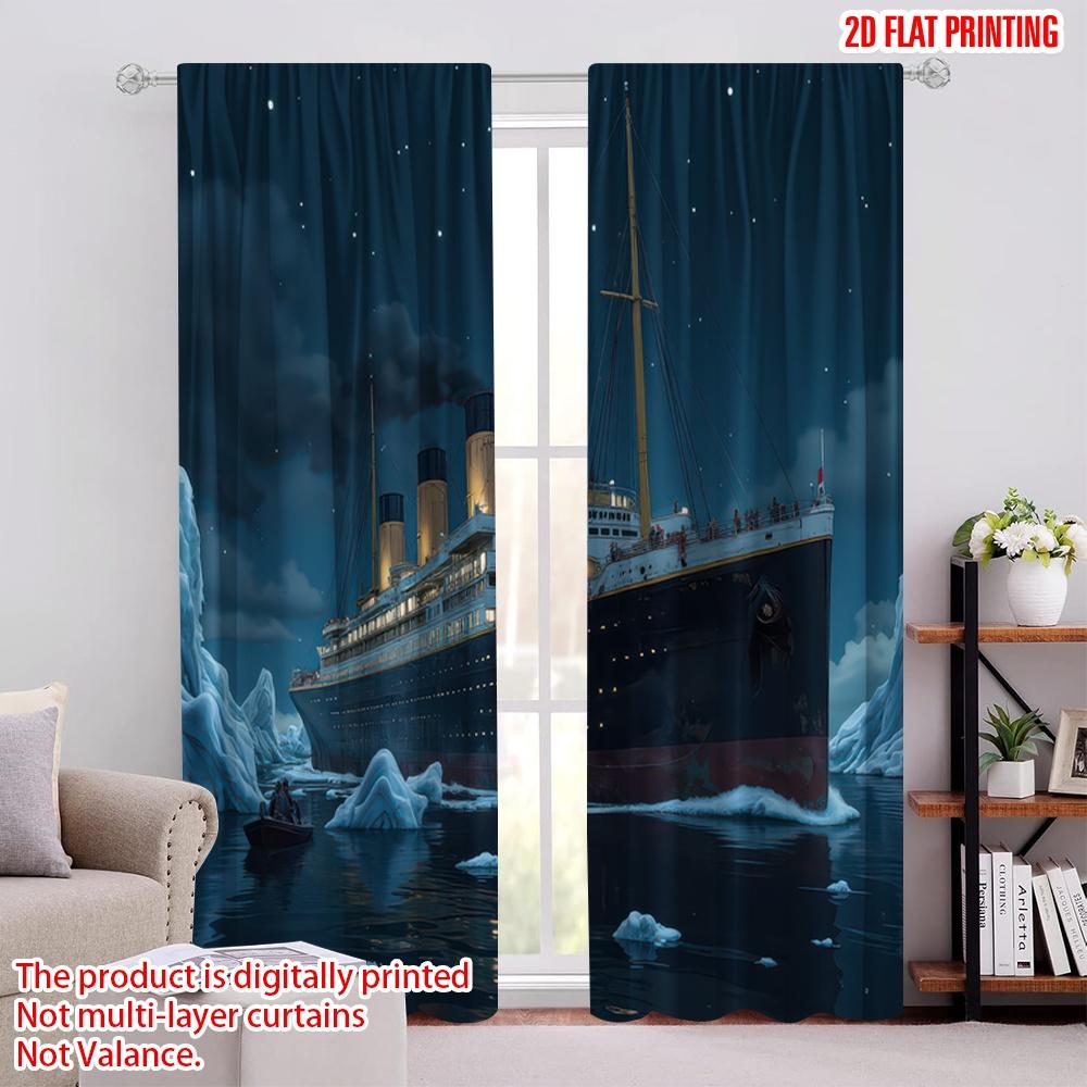 

2D flat printing 2pcs Party Curtains Shipwreck 100% Polyester,Without Electricity summer party decorations Perfect for Hotel 52.50 × 116.00 cm 2 pcs
