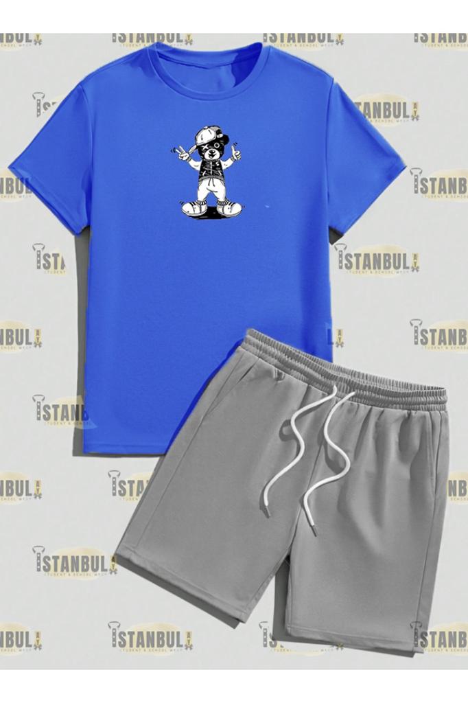Conjunto de camiseta y pantalones cortos con estampado de oso Happy Street para hombre, talla grande, talla grande, conjunto de parte superior inferior de chándal