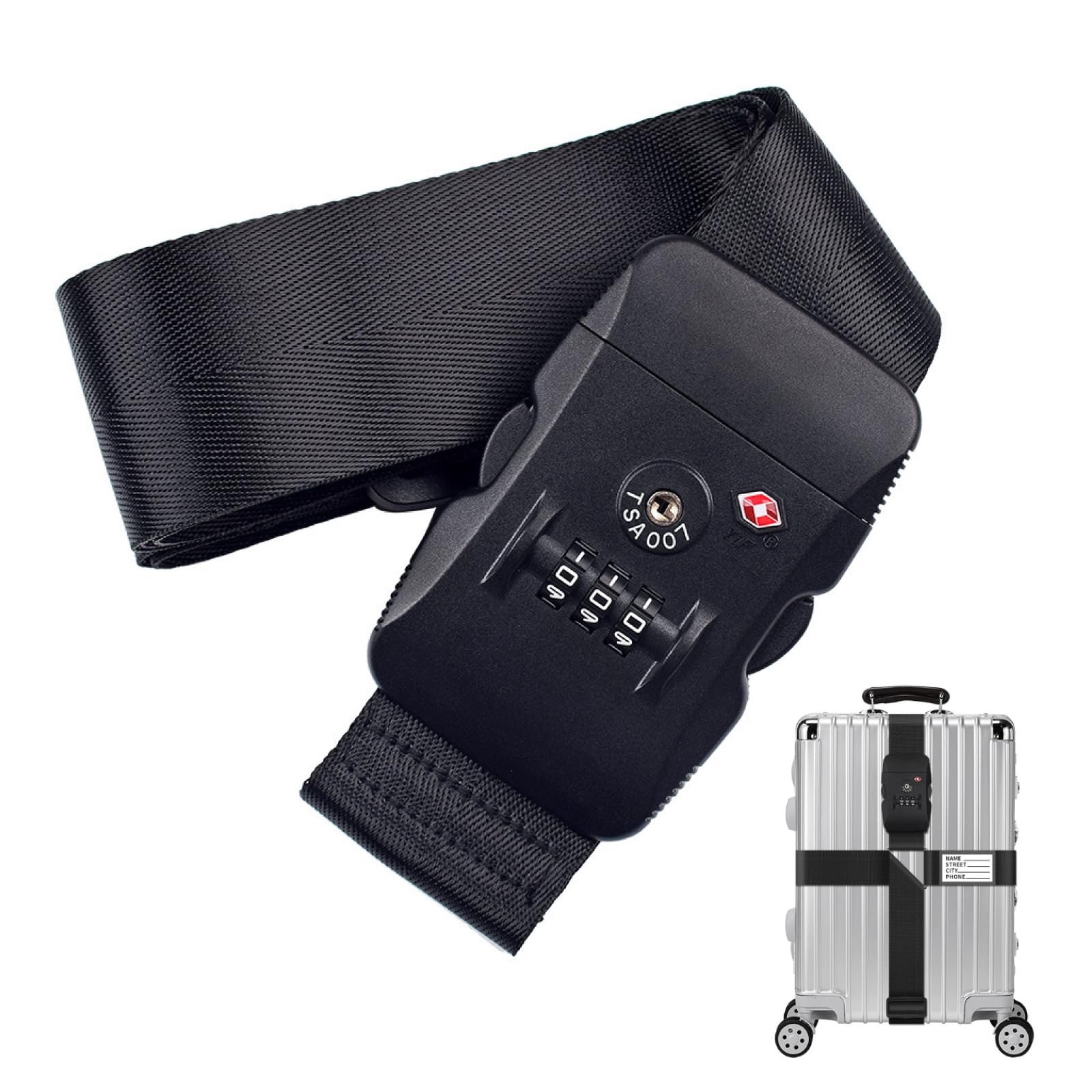 

PIENSE Suitcase Strap, Cross Band, TSA Lock, Luggage Fastening Strap, Convenient Travel Item, Strap Belt for Carry-on Case (Black)