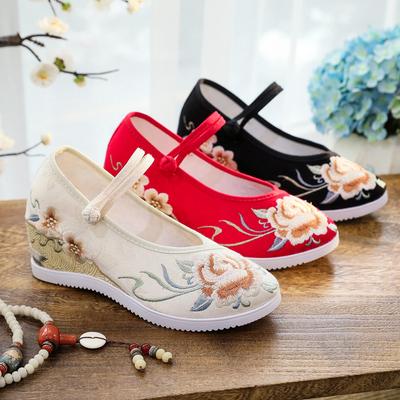 Changqing, the New Inner Height Increase Round Head Old Beijing Cloth Shoes for Women with Hanfu High-heeled Platform Embroidered Shoes