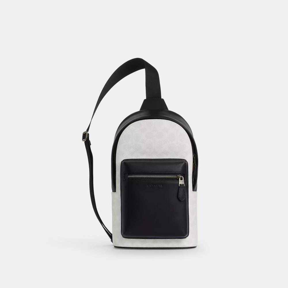 Coach West Pack In Signature Canvas Gunmetal Chalk Black