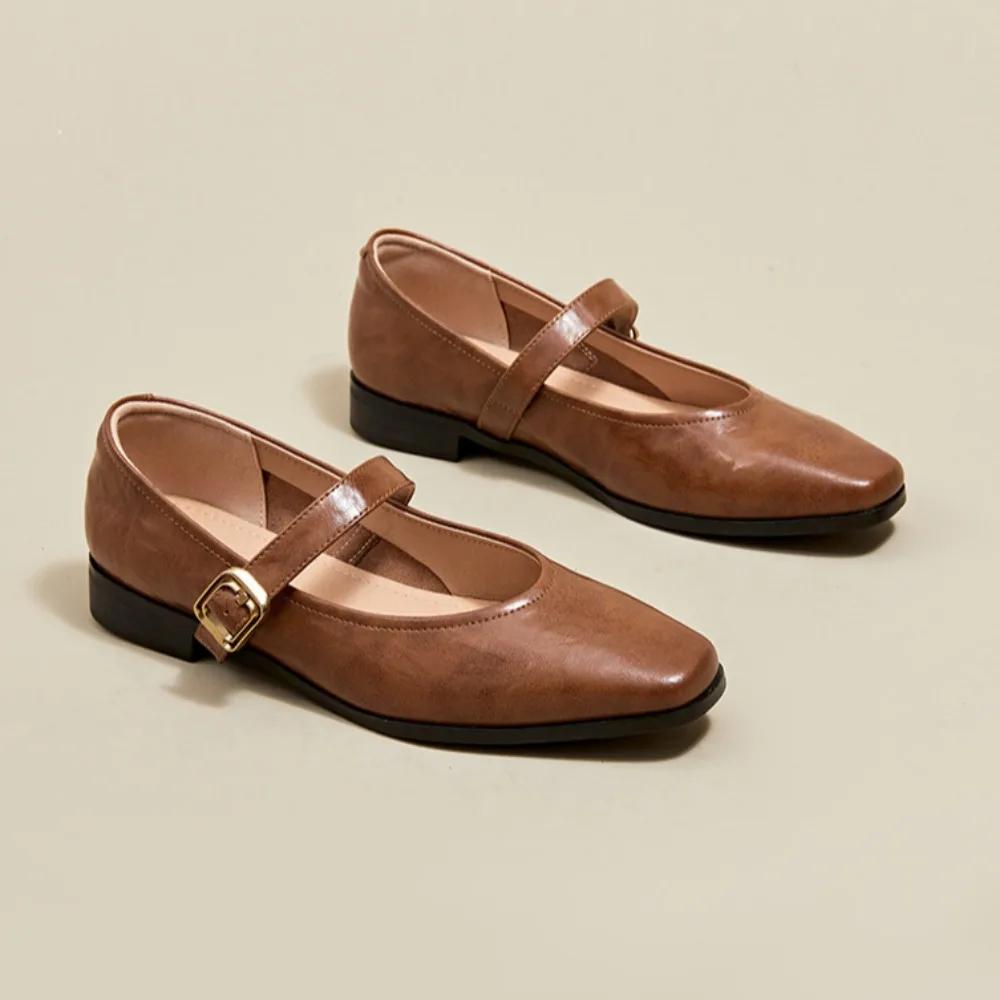 Fashion Mary Jane Women's Shoes Spring Autumn French Casual Shoe Womens Retro Single Buckle with Shallow Mouth Round Toe Low Order Shoes