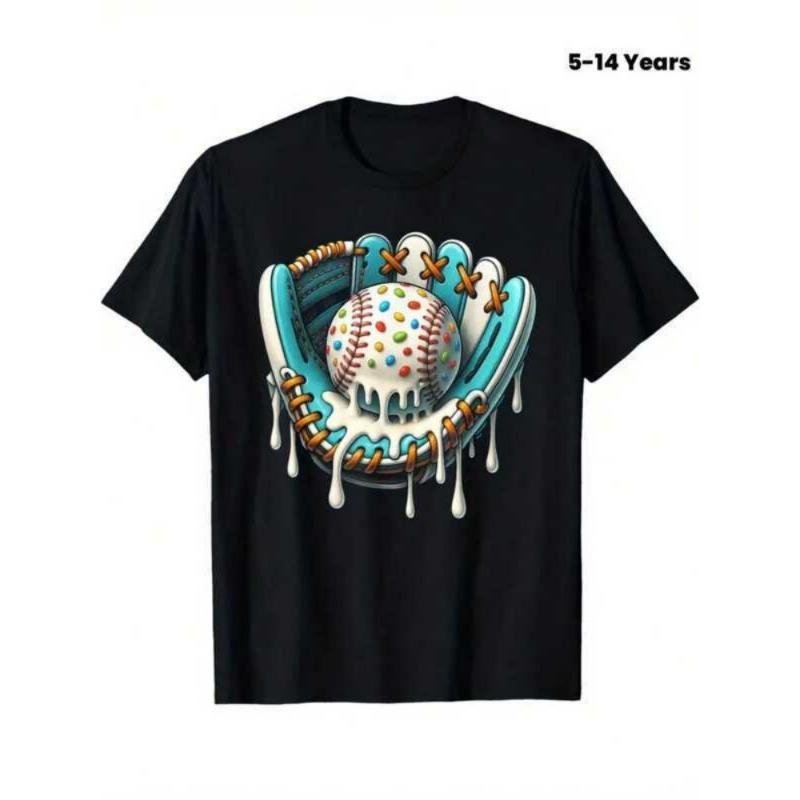 Ice Cream Drip Baseball Stuff Baseball Drip For Boys Graphic T-Shirt Gifts For Boys Girls Kids 180gsm 110