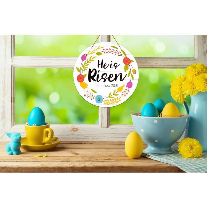 El a Înviat Semn de Ușă Decorațiuni de Paște pentru Interior El a Înviat Decor de Paște Decorațiuni Agățate Creștin Iisus Lemn Agățătoare de Ușă pentru Perete Casă Exterior