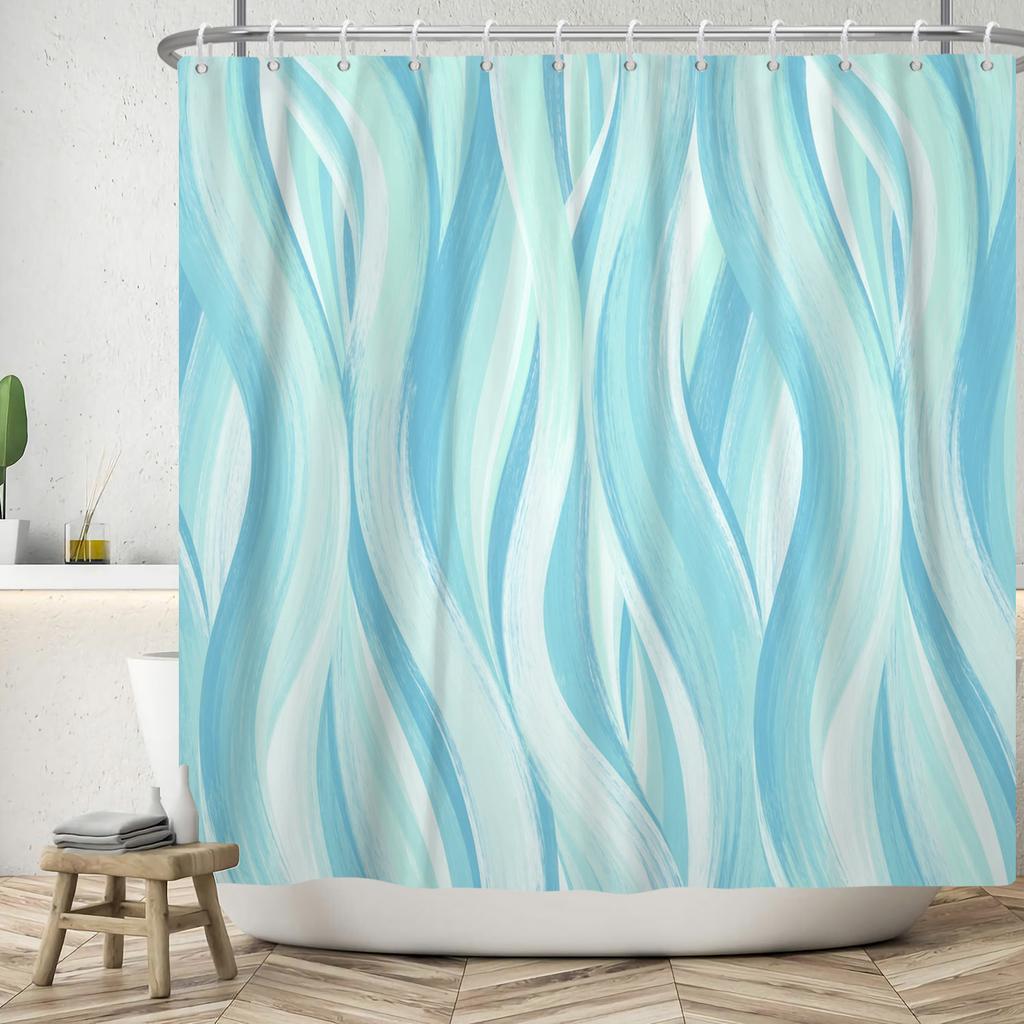 Modern Shower Curtain Wave Lines Modern Minimalist Geometric Unique Aesthetic Pattern Waterproof Polyester Bathroom Curtain
