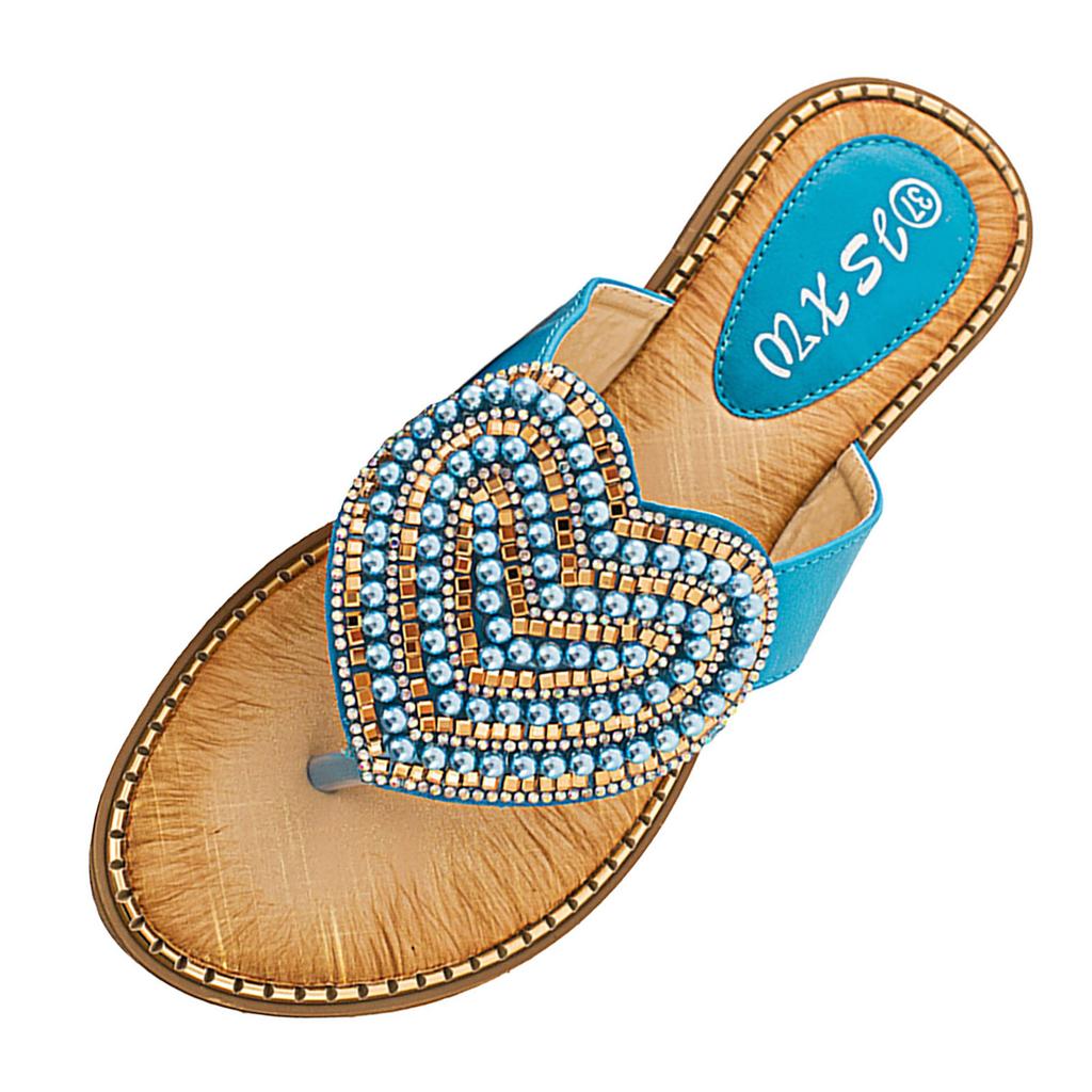 S Womens Slippers Women'S Round Toe Fashionable Love Diamond Pearl Sandals Sandals For Woman