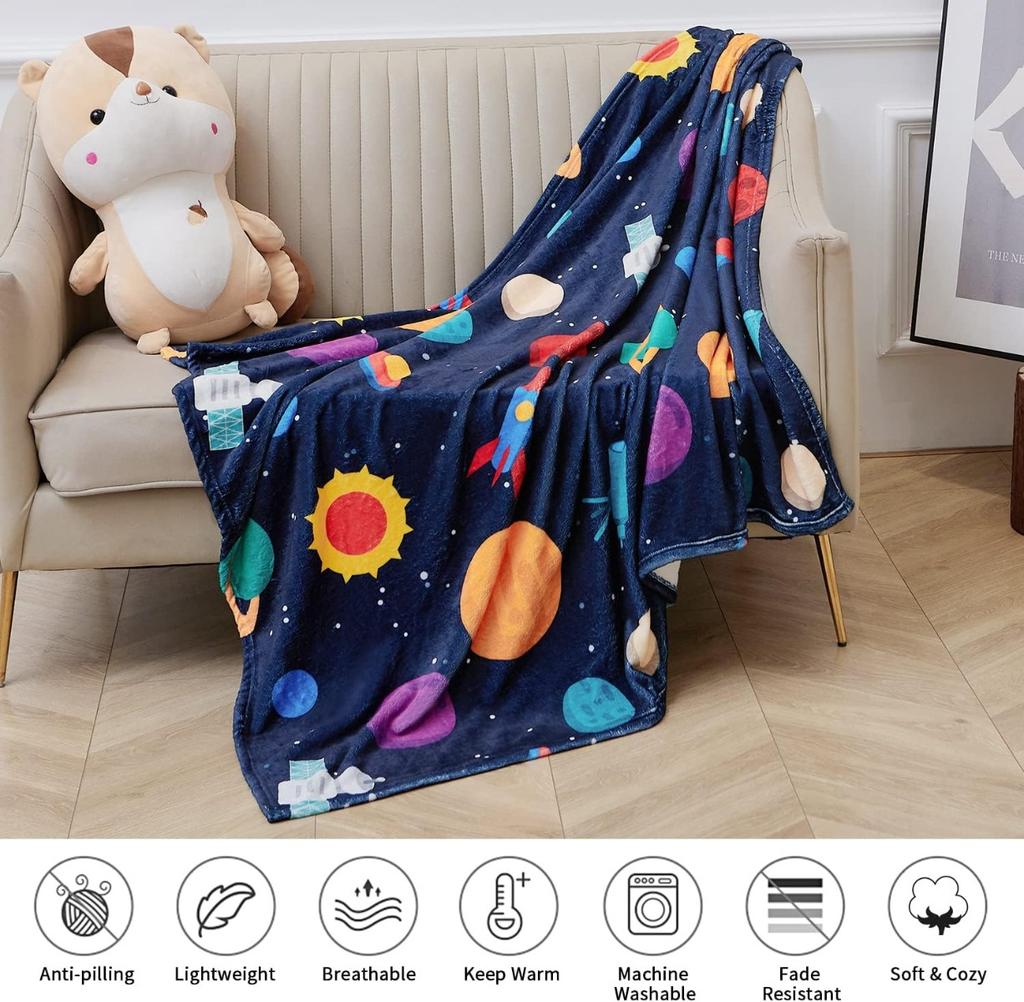Soft Blanket for Kids Boys, Cozy Toddler Boys Girls Birthday Gifts Fuzzy Cute Outer Space Throw Blanket for Couch Bed Car, Black