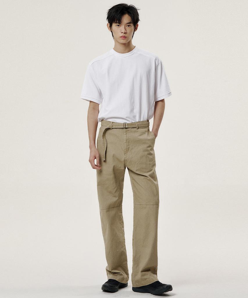 NOISE Belted Washed Cotton Pants - Beige