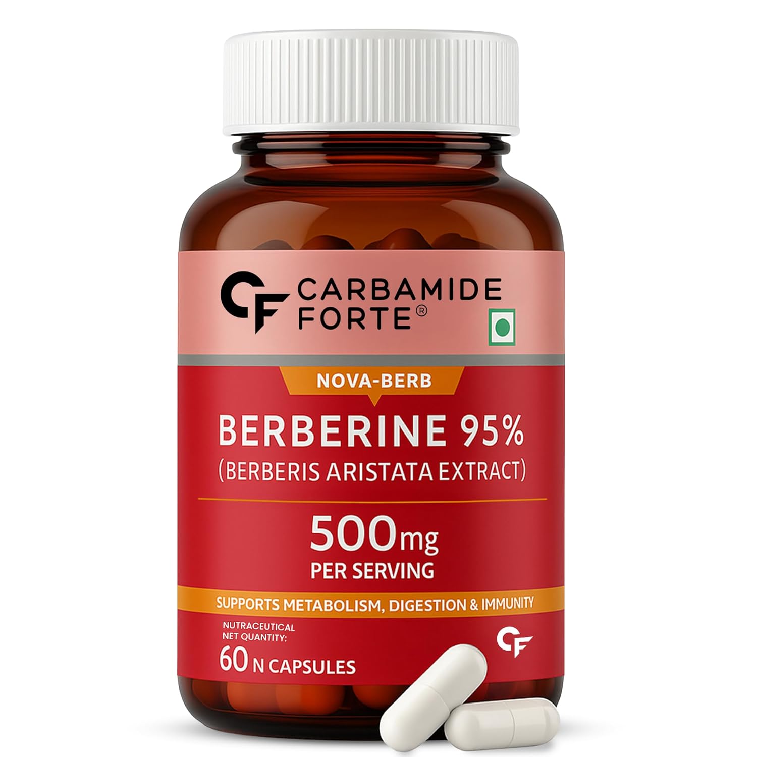 

Carbamide Forte Berberine 95% Capsules 500 mg with Milk Thistle & Cinnamon 60 Veg Capsules for Wellness