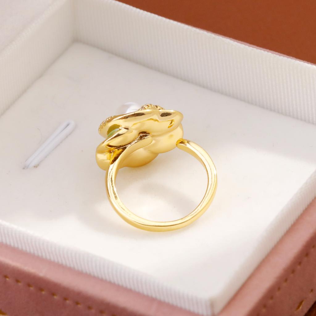 2025 Neuer Emaille Tropföl Kamelie Perlenring, Damen Modering, Leichter Luxus Temperament High-End Ring, Verstellbarer Ring