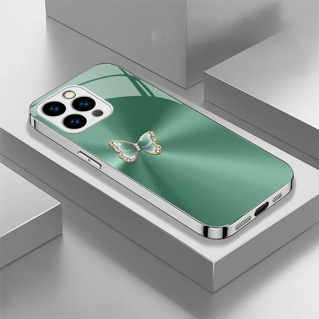 Luxury Rhinestone Golden Butterfly Metallic Gradient Phone Case for iPhone 17 16 15 14 13 12 11 Pro Max XS XR 7 8 Plus 16E