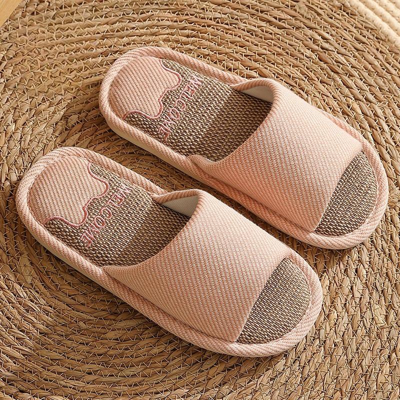 Home Linen Slippers for Women, Cute Bear Design, Summer, Anti-slip and Breathable, Men's Indoor Household Floor Slippers