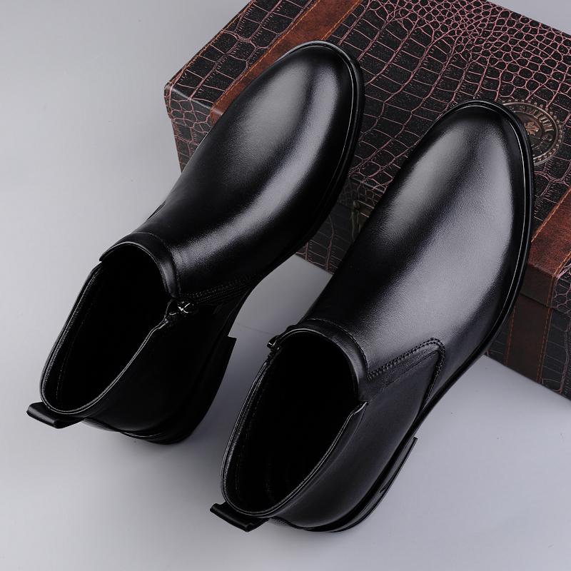 Fashion Winter Mens Genuine Leather Boots Classic  High Quality Ankle Boots with Zippers New Fashion Warm Plush Fur High Top Male Botas
