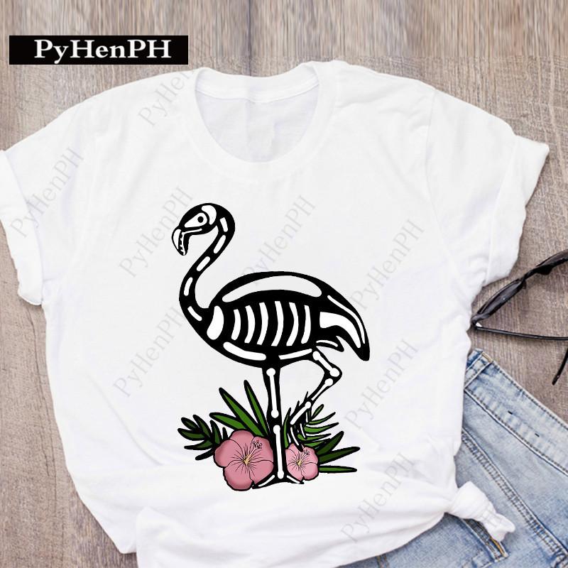 Ins New Fashion Flamingo T-shirt Short-sleeved Female Student Innerwear T-shirt On The Street Women Clothing