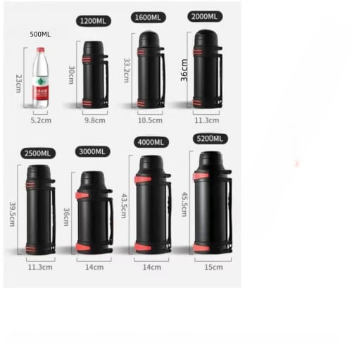 Large Capacity Water Bottle for Adults (5.2L, 4L, 3L, 2.5L, 2L, 1.6L, 1.2L) with One-Touch Operation, Vacuum Insulation, Keeps Hot or Cold, Sports Jug