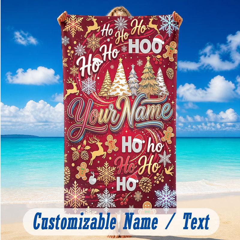 Christmas Theme Beach Towel Personalized Custom Name & Text Soft Quick Dry Beach Towel for Swimming Travel